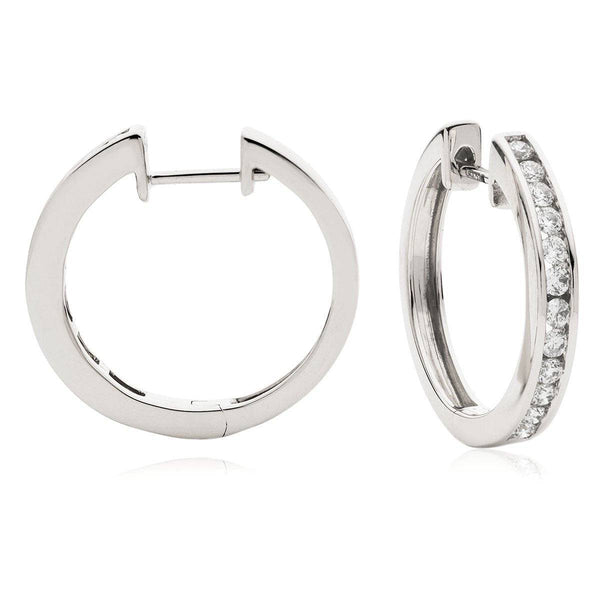 DIAMOND CHANNEL SETTING HOOP EARRINGS IN 18K WHITE GOLD - HEERA DIAMONDS