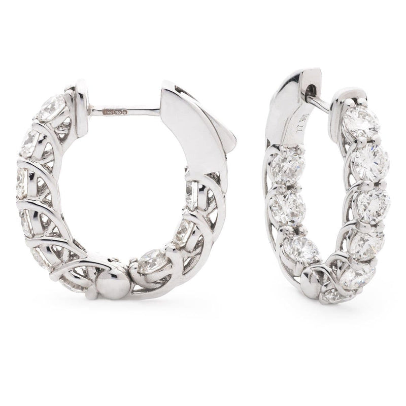 DIAMOND CLAW SETTING HOOP EARRINGS IN 18K WHITE GOLD - HEERA DIAMONDS