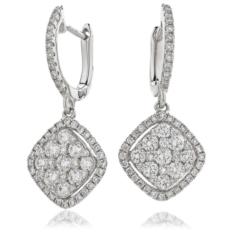 DIAMOND CLUSTER AND HALO DROP EARRINGS IN 18K WHITE GOLD - HEERA DIAMONDS