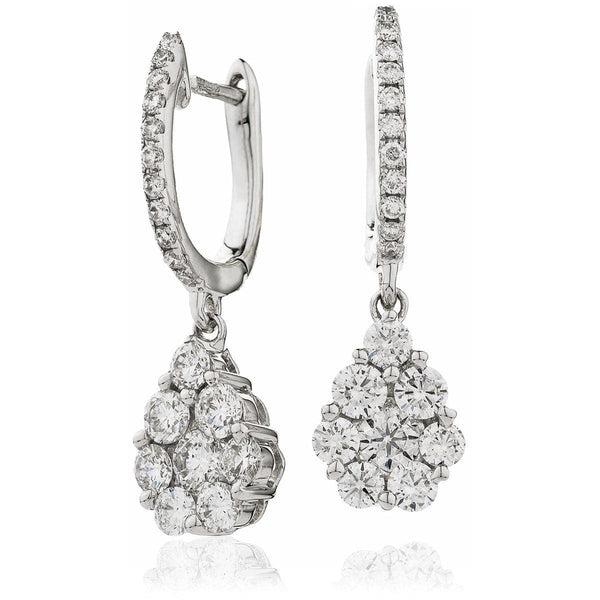 DIAMOND CLUSTER FANCY DROP EARRINGS IN 18K WHITE GOLD - HEERA DIAMONDS