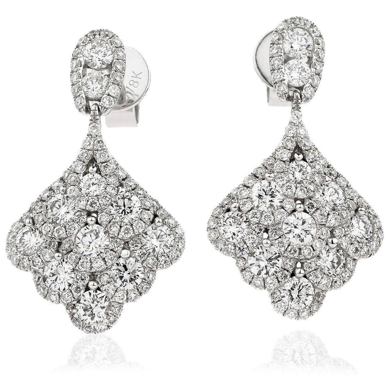 DIAMOND CLUSTER PEACOCK DROP EARRINGS IN 18K WHITE GOLD - HEERA DIAMONDS