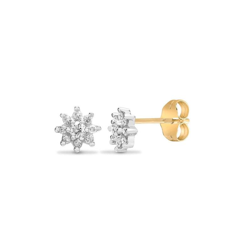 DIAMOND CLUSTER STUD EARRINGS IN 9K YELLOW GOLD - HEERA DIAMONDS