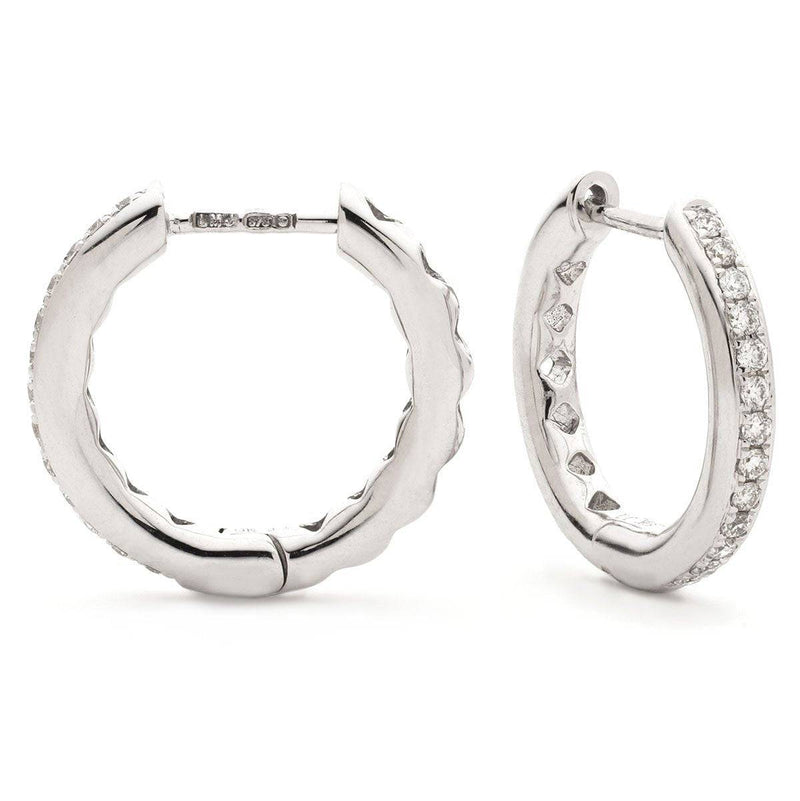 DIAMOND GRAIN SETTING HOOP EARRINGS IN 9K WHITE GOLD - HEERA DIAMONDS