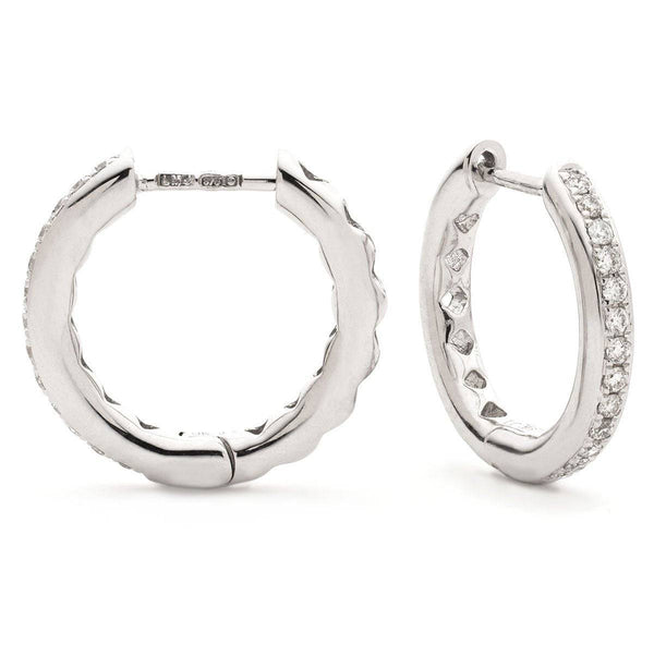 DIAMOND GRAIN SETTING HOOPS IN 18K WHITE GOLD - HEERA DIAMONDS