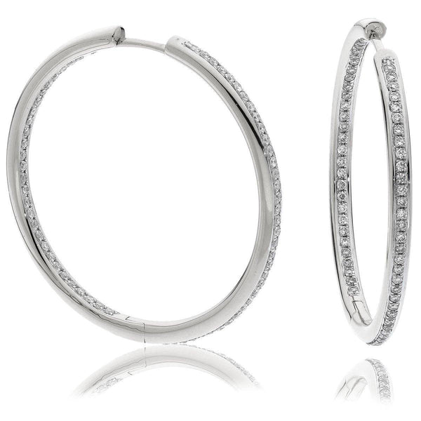 DIAMOND GRAIN SETTING HOOPS IN 18K WHITE GOLD - HEERA DIAMONDS