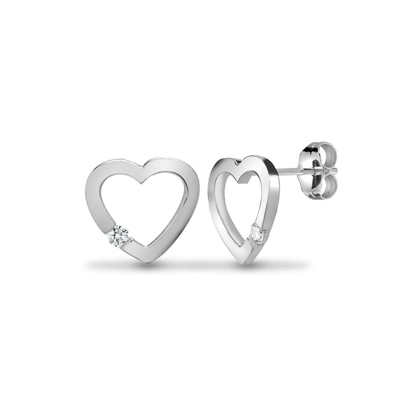 DIAMOND HEART-SHAPED STUD EARRINGS IN 9K WHITE GOLD - HEERA DIAMONDS