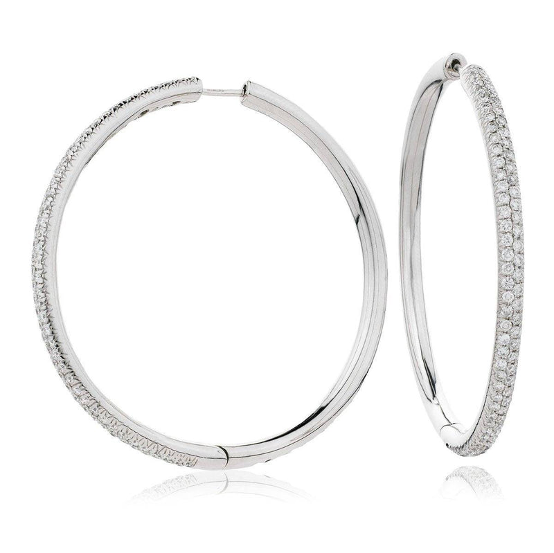 DIAMOND PAVE SETTING BIG HOOP EARRINGS IN 18K WHITE GOLD - HEERA DIAMONDS