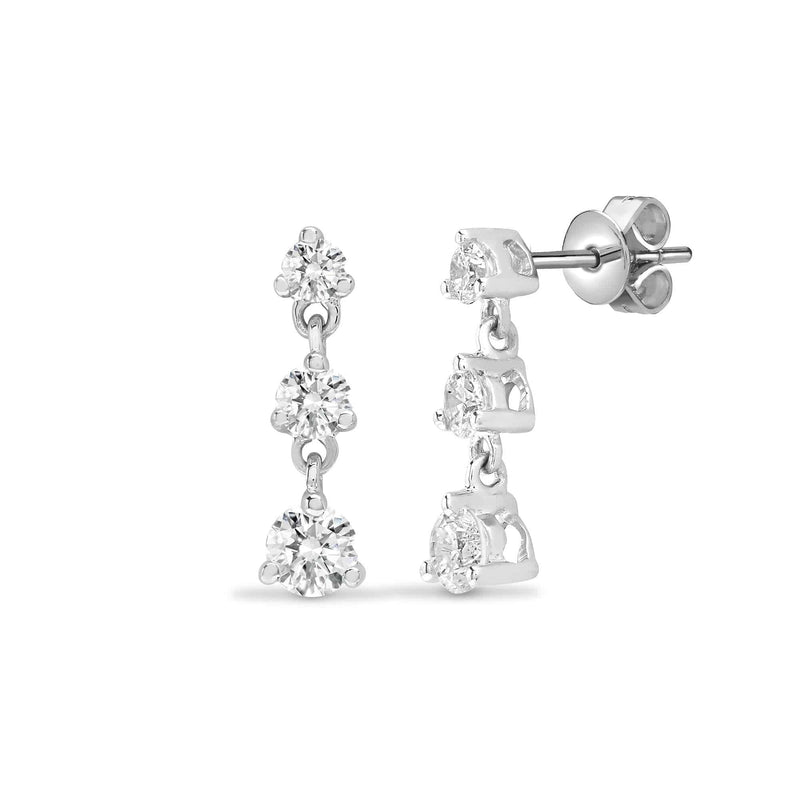 DIAMOND THREE CLAW DROP EARRINGS IN 18K WHITE GOLD - HEERA DIAMONDS