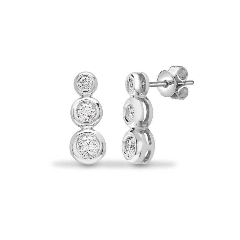 DIAMOND THREE-STONE RUB OVER SETTING DROP EARRINGS IN 18K WHITE GOLD - HEERA DIAMONDS