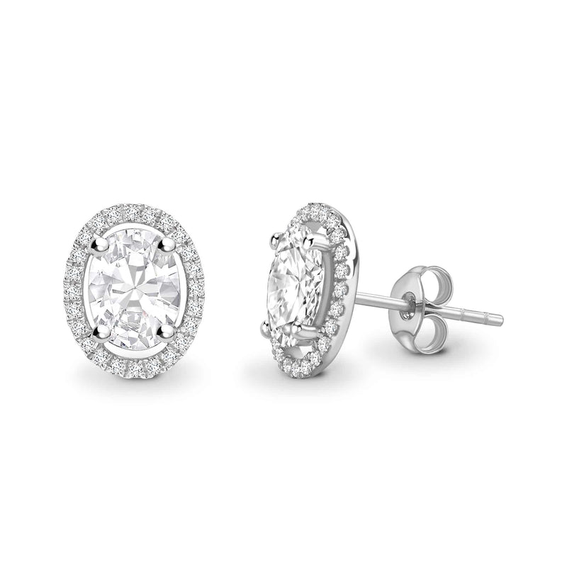 OVAL DIAMOND HALO STUD EARRINGS - HEERA DIAMONDS