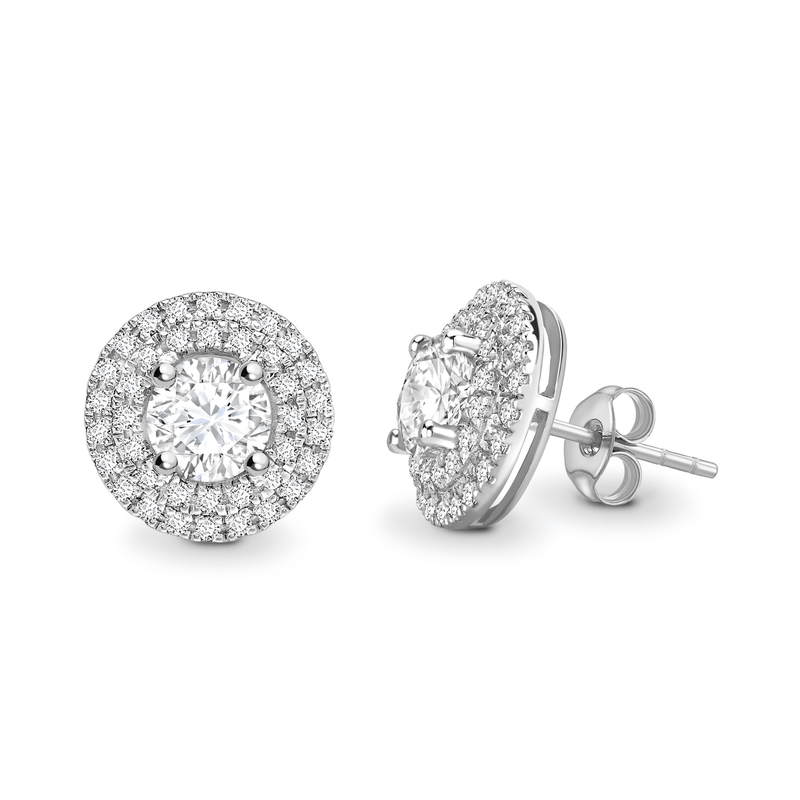 ROUND DIAMOND DOUBLE HALO STUD EARRINGS - HEERA DIAMONDS