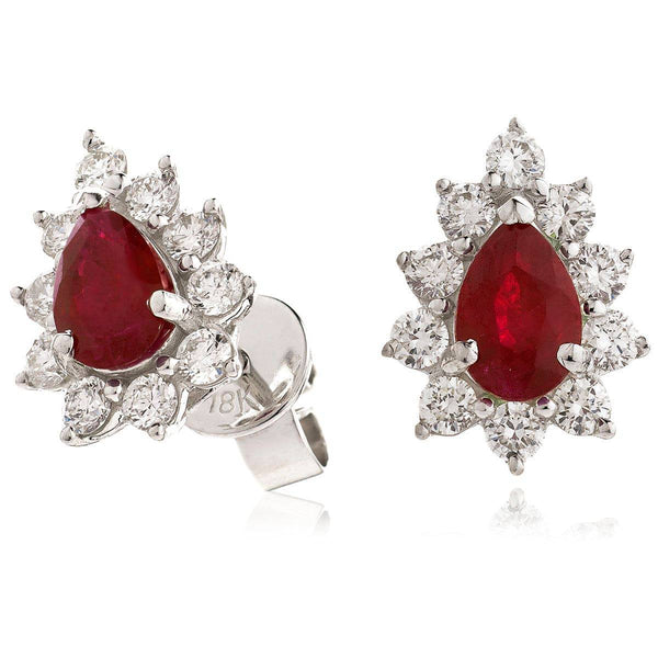 RUBY AND DIAMOND CLUSTER STUD EARRINGS - HEERA DIAMONDS