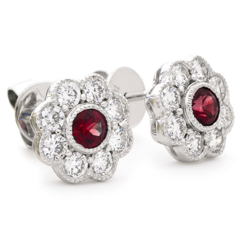 RUBY FLOWER  HALO STUD EARRINGS - HEERA DIAMONDS