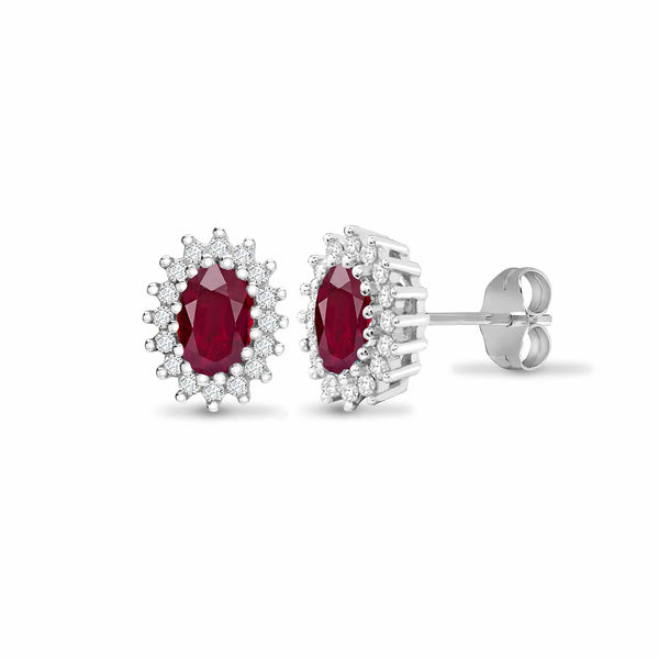 RUBY HALO STUD EARRINGS IN 9K WHITE GOLD - HEERA DIAMONDS