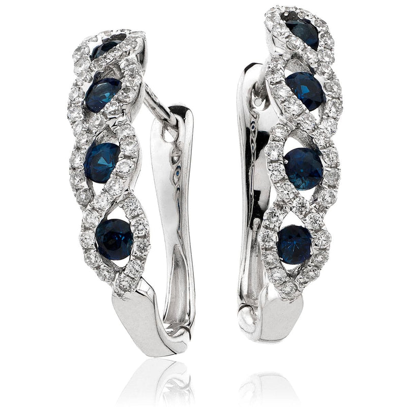 SAPPHIRE CRISS CROSS IN CLAW SETTING HOOP EARRINGS - HEERA DIAMONDS