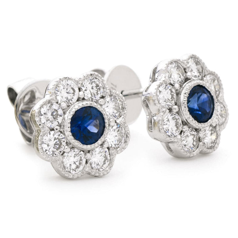 SAPPHIRE FLOWER HALO STUD EARRINGS - HEERA DIAMONDS