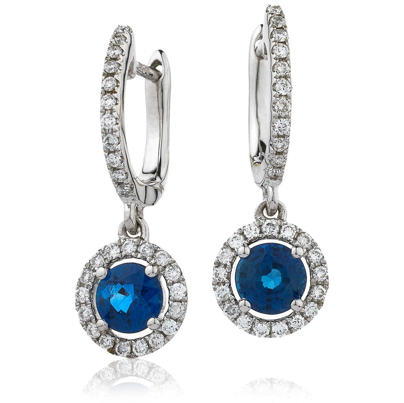 SAPPHIRE HALO HOOP DROP EARRINGS - HEERA DIAMONDS