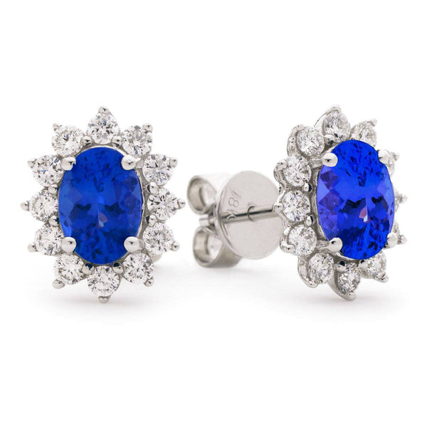 TANZANITE AND DIAMOND CLUSTER STUD EARRINGS - HEERA DIAMONDS