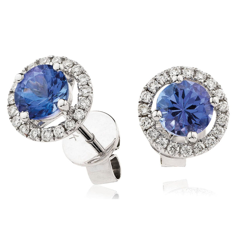 TANZANITE HALO STUD EARRINGS - HEERA DIAMONDS