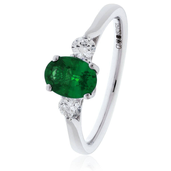 Emerald and Diamond Three Stone Ring - HEERA DIAMONDS