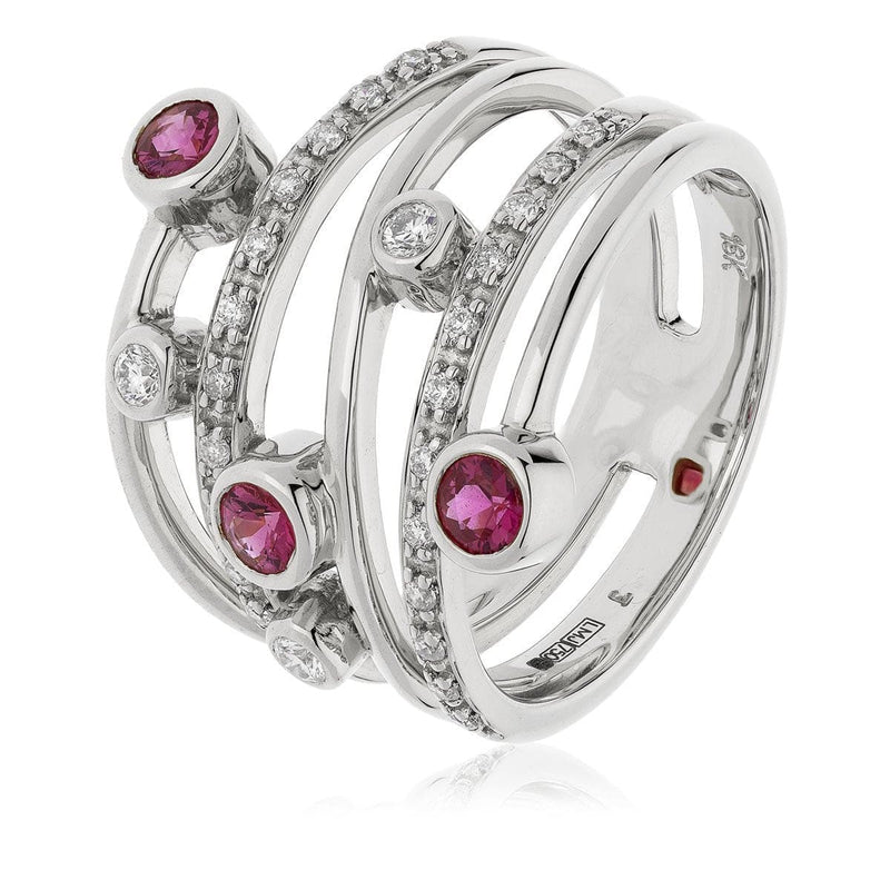 18ct White Gold Ruby and Diamond Cocktail Ring - HEERA DIAMONDS