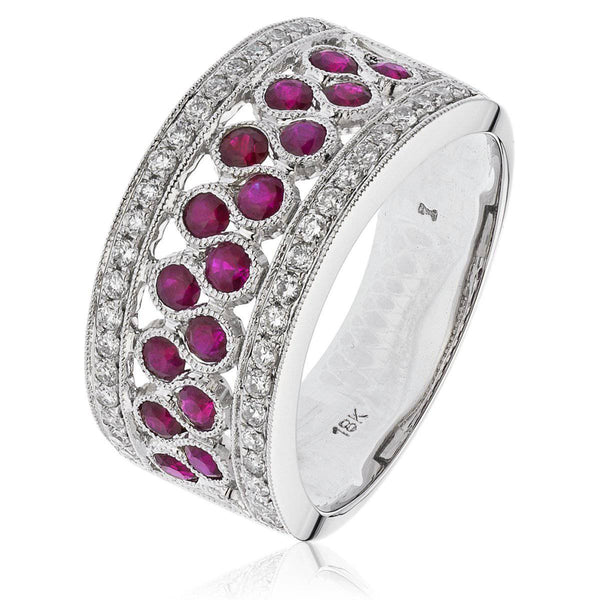 18CT White Gold Ruby and Diamond Cocktail Ring - HEERA DIAMONDS