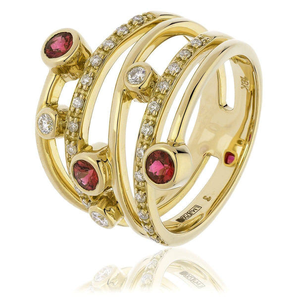 18ct Yellow Gold Ruby and Diamond Cocktail Ring - HEERA DIAMONDS