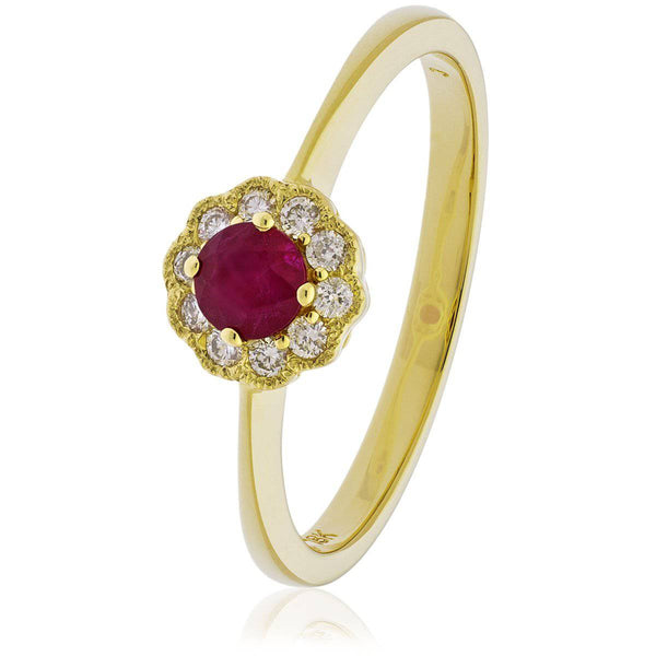 18ct Yellow Gold Ruby Deco Cluster Ring - HEERA DIAMONDS