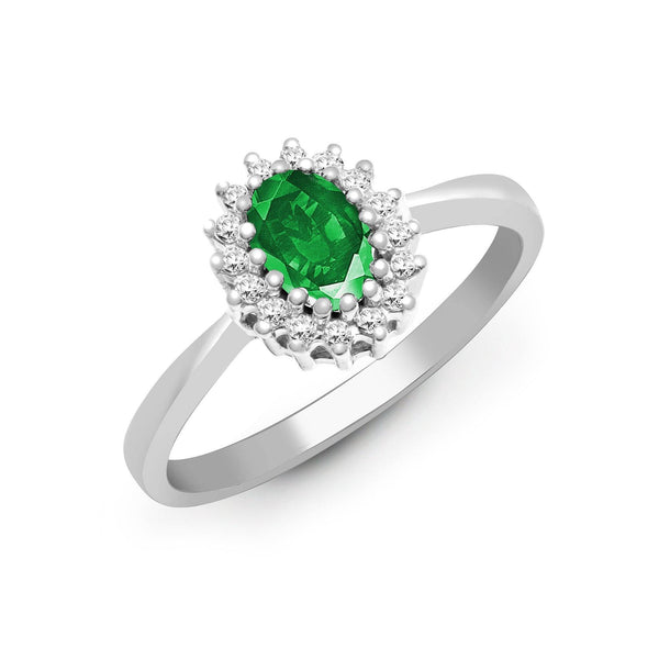 9ct White Gold Diamond And Emerald Ring - HEERA DIAMONDS