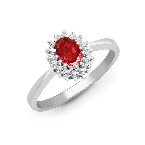 9ct White Gold Diamond And Ruby Ring - HEERA DIAMONDS