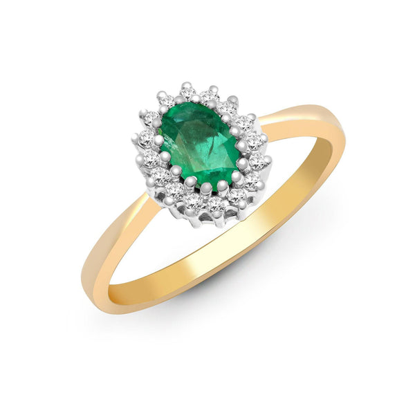 9ct Yellow Gold Diamond And Emerald Ring - HEERA DIAMONDS