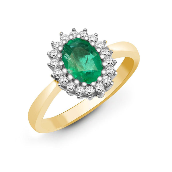 9ct Yellow Gold Diamond And Emerald Ring - HEERA DIAMONDS