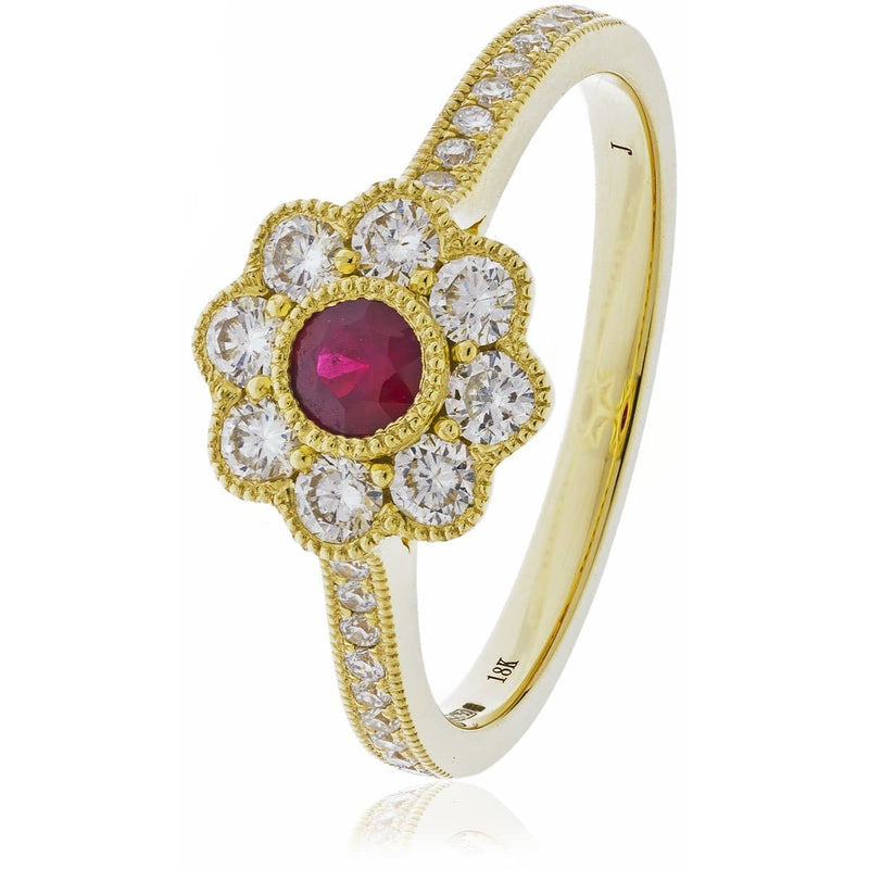 Diamond and Ruby Deco Cluster Ring - HEERA DIAMONDS