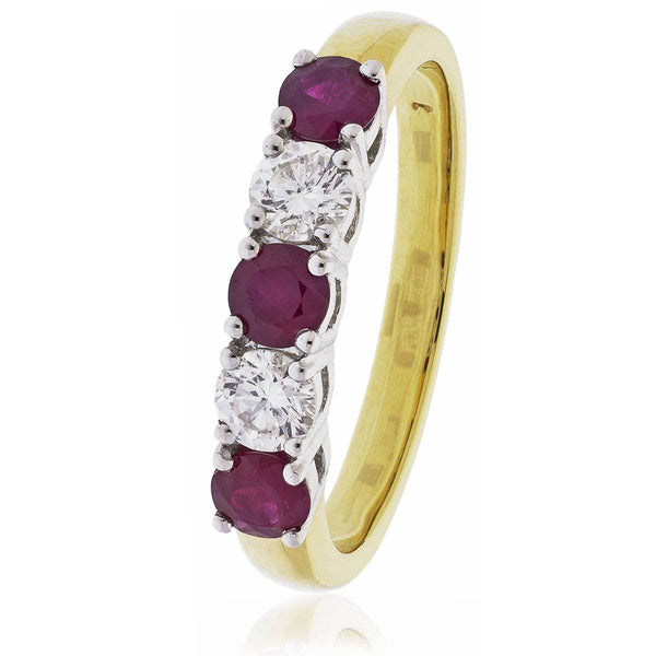 Five Stone Diamond and Ruby Ring - HEERA DIAMONDS