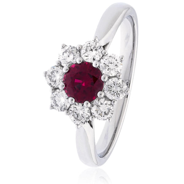 Round Brilliant Ruby Cluster Ring - HEERA DIAMONDS