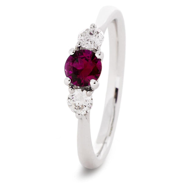 Round Brilliant Ruby Three Stone Ring - HEERA DIAMONDS