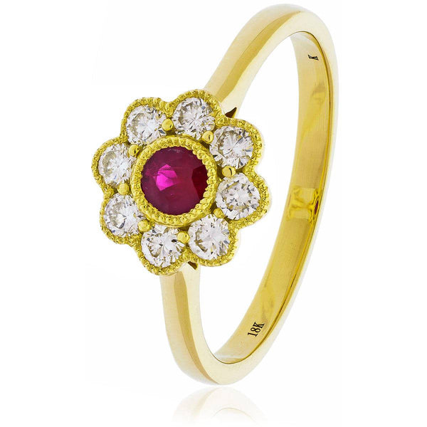 Ruby and Diamond Deco Cluster Ring - HEERA DIAMONDS