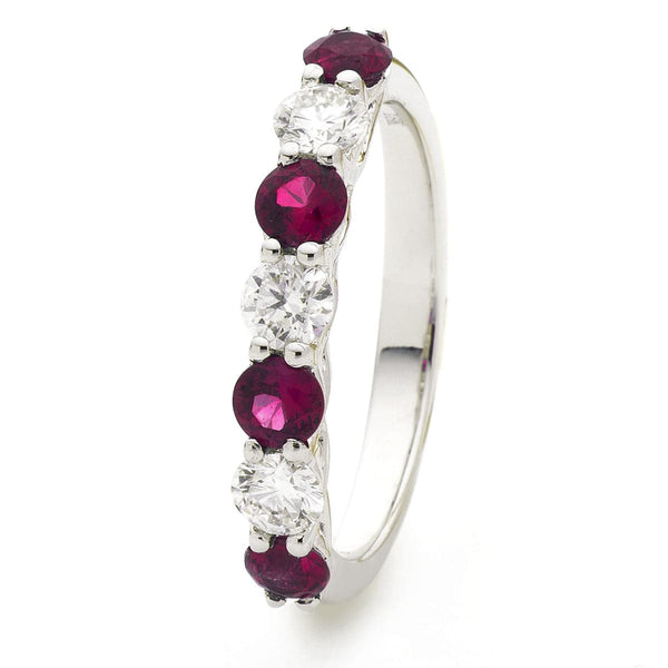 Seven Stone Ruby and Diamond Ring in Claw Set - HEERA DIAMONDS