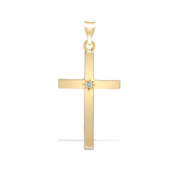 9ct White 0.05ct Star Set Diamond Cross - HEERA DIAMONDS