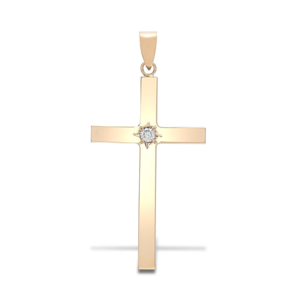 9ct White 0.10ct Star Set Diamond Cross - HEERA DIAMONDS