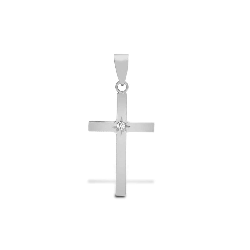 18ct White 0.03ct Diamond Star Set Cross - HEERA DIAMONDS