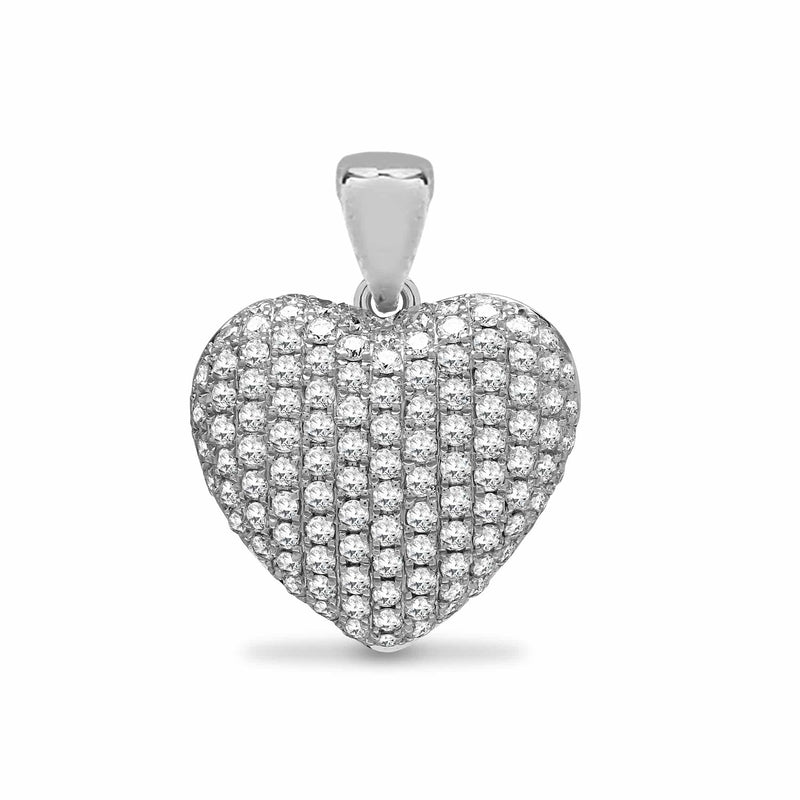 18ct White 0.66ct Diamond Pave Set Heart Pendant - HEERA DIAMONDS