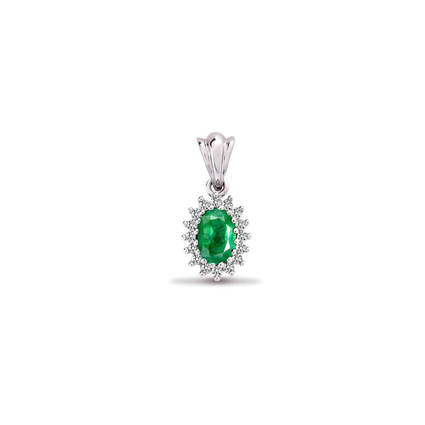 9ct White Gold Diamond And Emerald Pendant - HEERA DIAMONDS