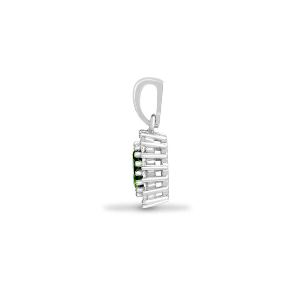 9ct White Gold Diamond And Emerald Pendant - HEERA DIAMONDS