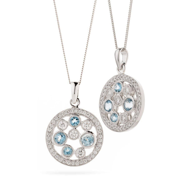 Aquamrine and Diamond Pendant - HEERA DIAMONDS