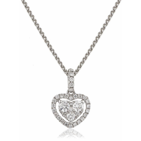 DIAMOND CLUSTER AND HALO HEART PENDANT - HEERA DIAMONDS