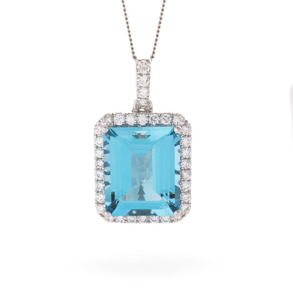 Emerald Cut Aquamarine Diamond Halo Pendant - HEERA DIAMONDS