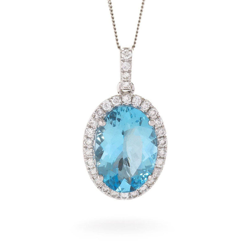 Oval Aquamrine Pendant with Diamond Halo - HEERA DIAMONDS