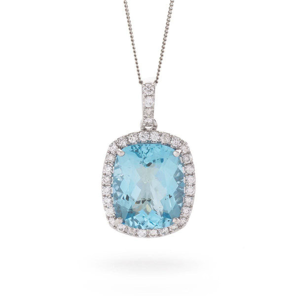 Radiant Cut Aquamarine Diamond Halo Pendant - HEERA DIAMONDS